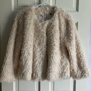CAbi Faux Fur Puff jacket in Light Beige/ peach cast